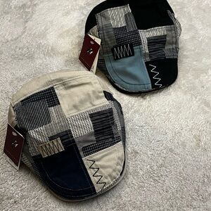 Patchwork Flat Caps in Black and Blue